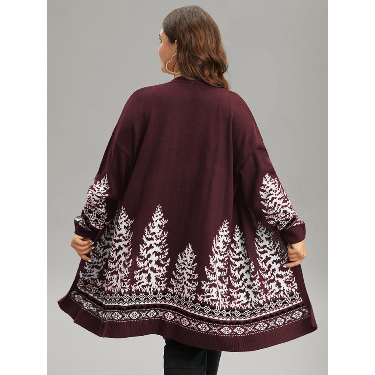 Plus Size Christmas Trees Contrast Cardigan Scarlet Women Casual Loose Long Sleeve Festival-Christmas Cardigans BloomChic 12/L Product Image