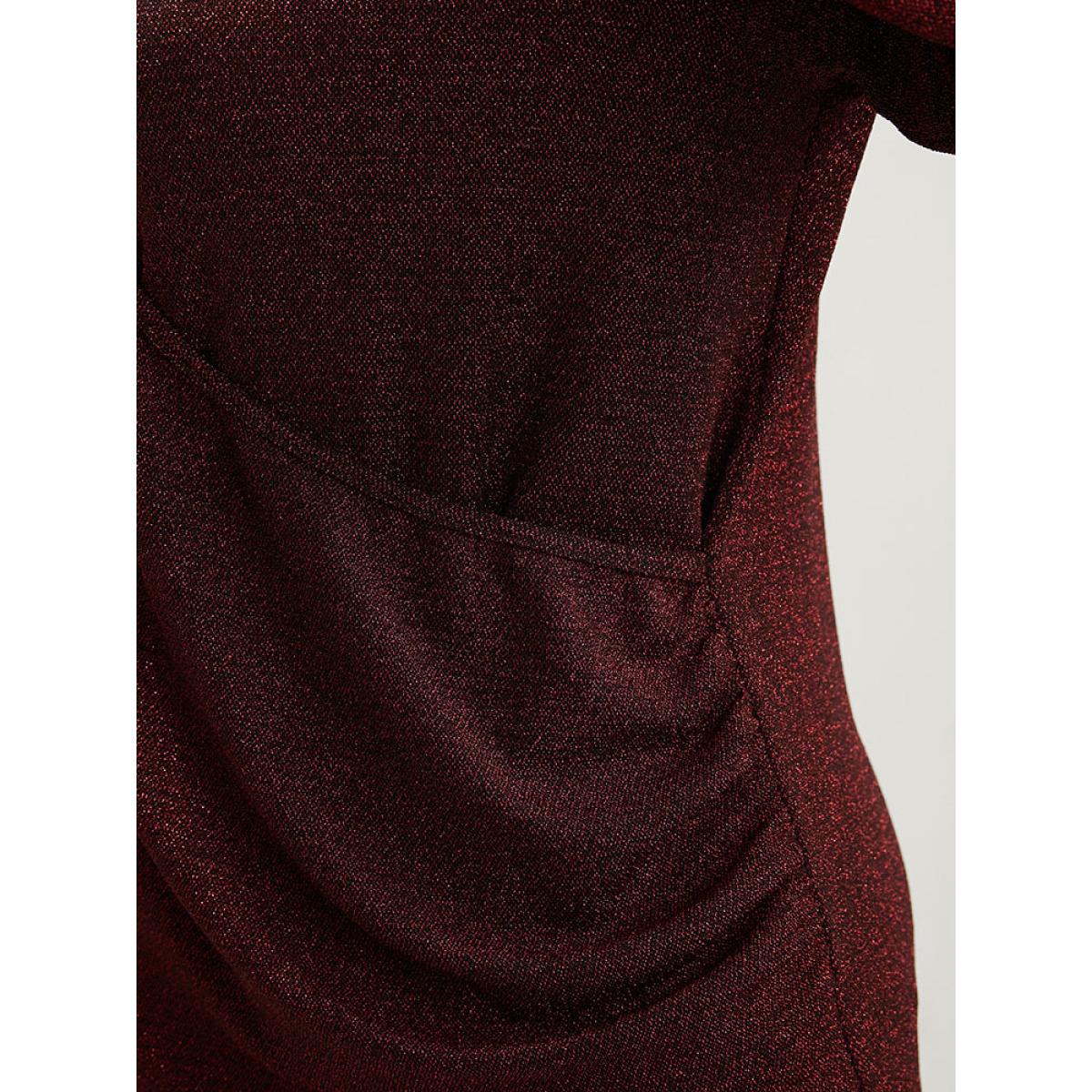 Plus Size Scarlet Solid Glitter Surplice Neck Blouse Women Elegant Long Sleeve Deep V-neck Dailywear Blouses BloomChic 30/6X Product Image