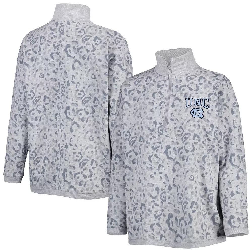 Women's Gameday Couture Heather Gray North Carolina Tar Heels Leopard Quarter-Zip Sweatshirt, Size: Large, Grey Product Image
