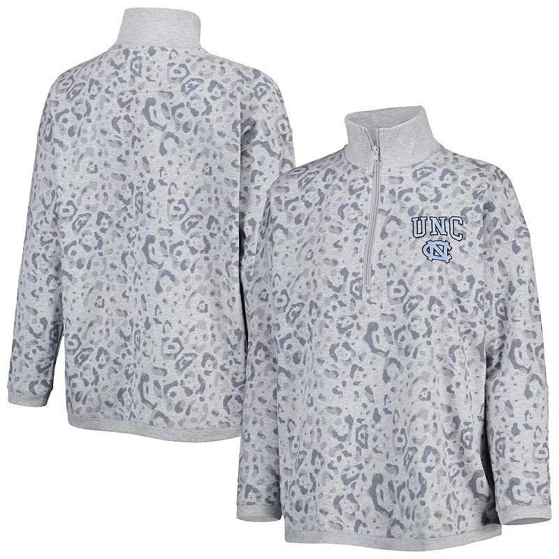 Women's Gameday Couture Heather Gray North Carolina Tar Heels Leopard Quarter-Zip Sweatshirt, Size: Large, Grey Product Image