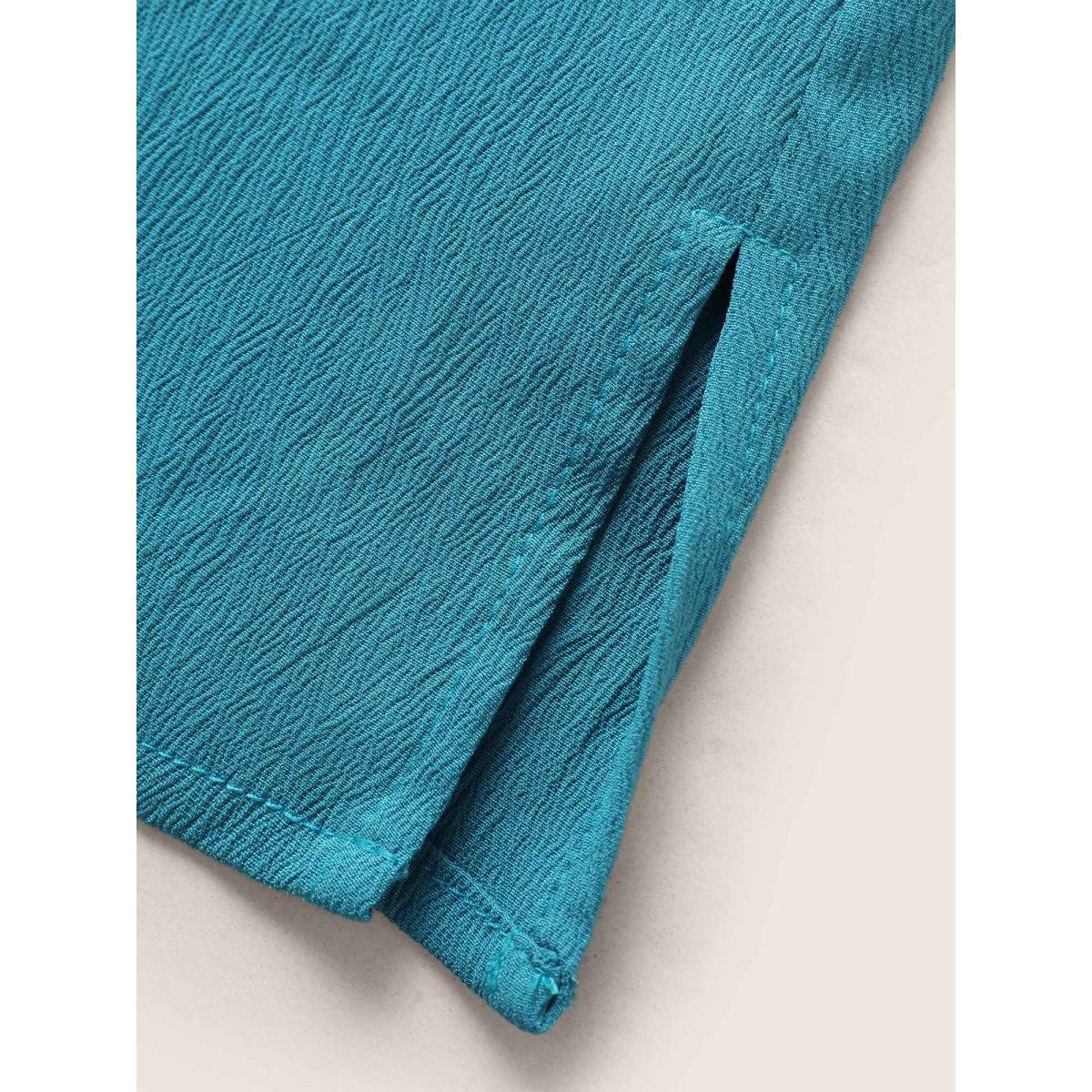 Plus Size Cerulean V Neck Button Detail Pleated Split Hem Blouse Women Casual Short sleeve V-neck Everyday Blouses BloomChic 30/6X Product Image