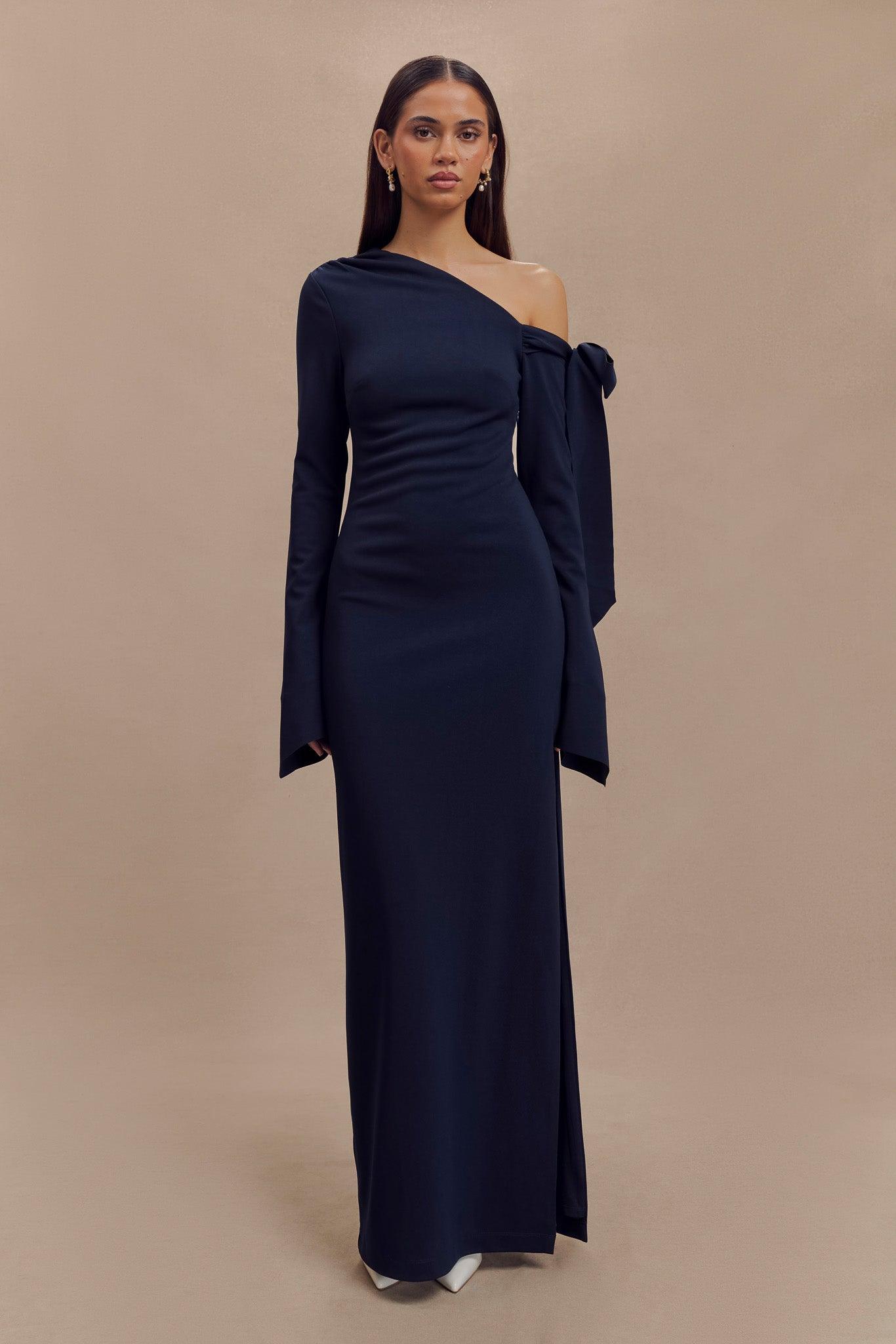 Nicola One Shoulder Crepe Maxi Dress - Dark Navy Product Image