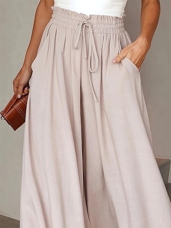 Loose Wide Leg Drawstring Solid Color Casual Pants Bottoms Trousers Product Image