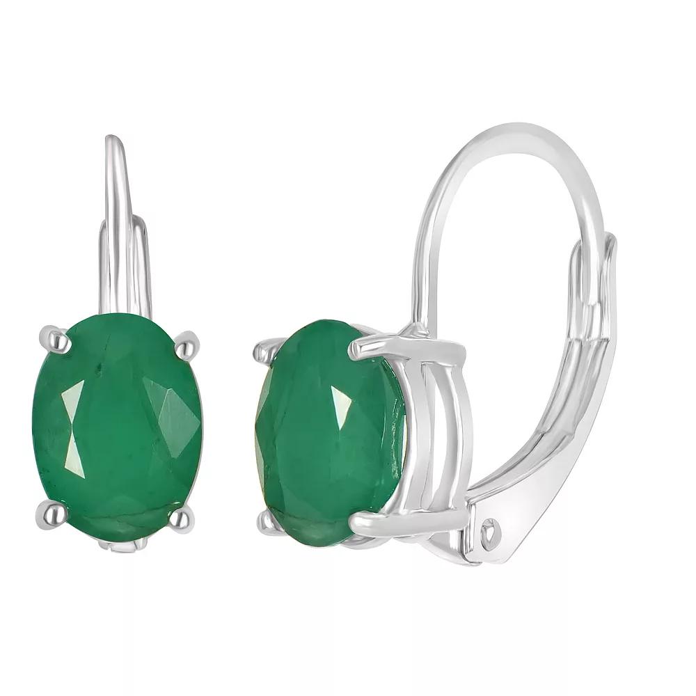 Gemistry 14k White Gold Gemstone Leverback Drop Earrings, Women's, Green Product Image