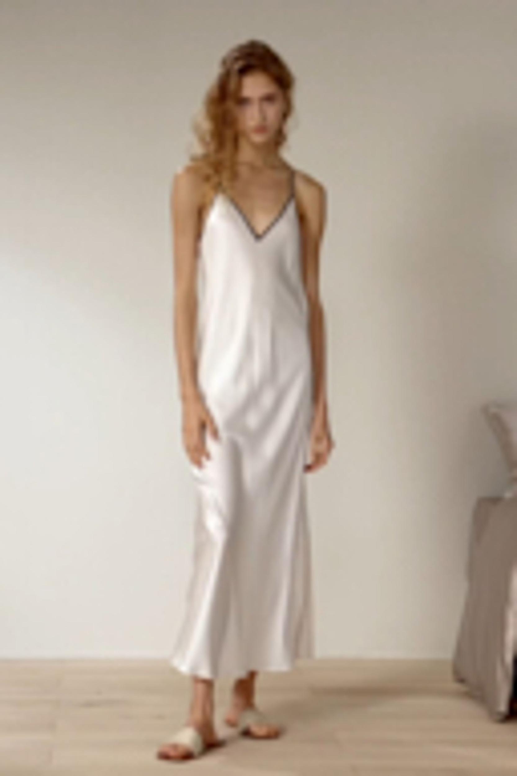 Contrast Piping Silk Suede Maxi Nightdress Product Image
