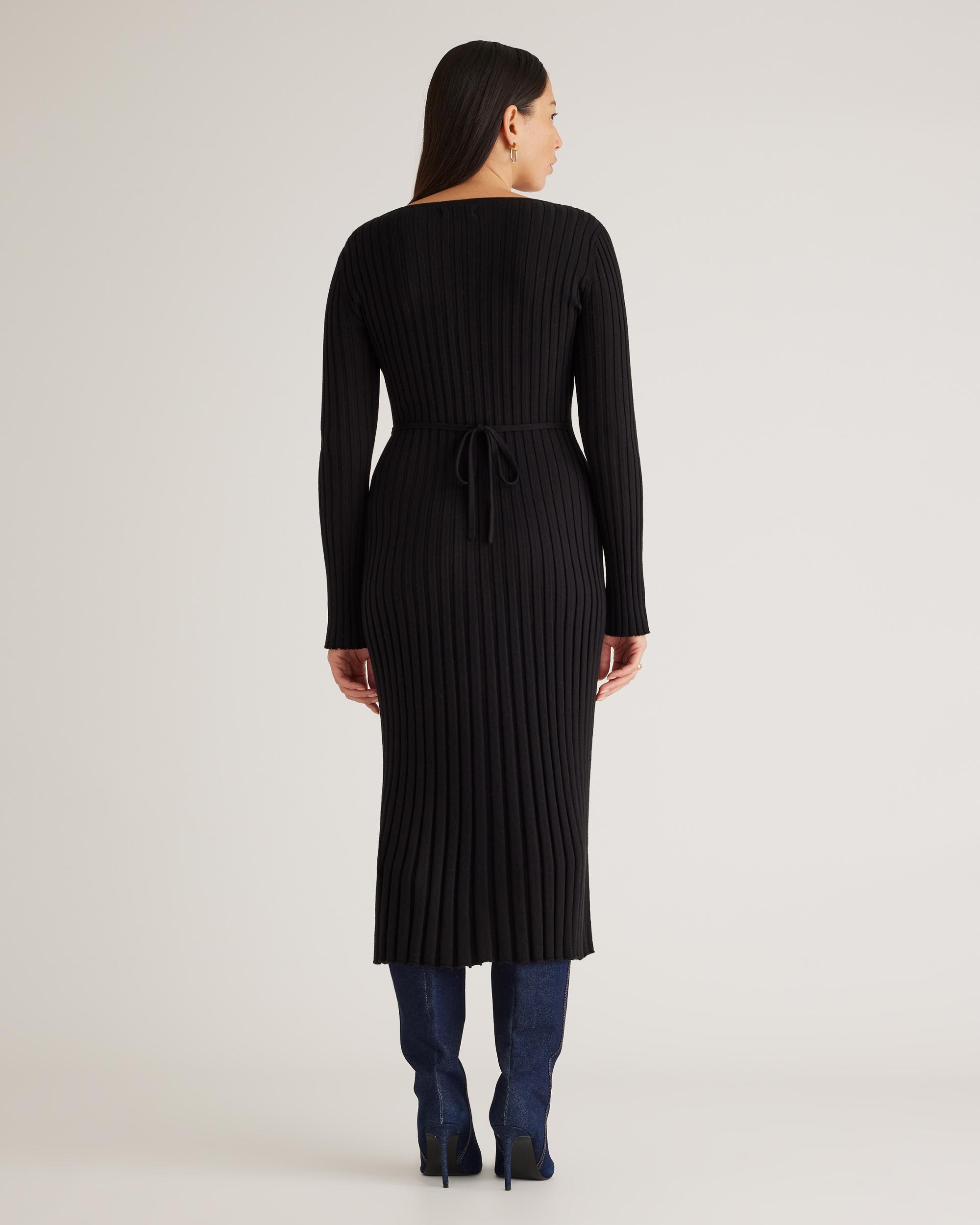Quince | Women's Cotton Cashmere Ribbed Long Sleeve V-Neck Midi Dress Product Image