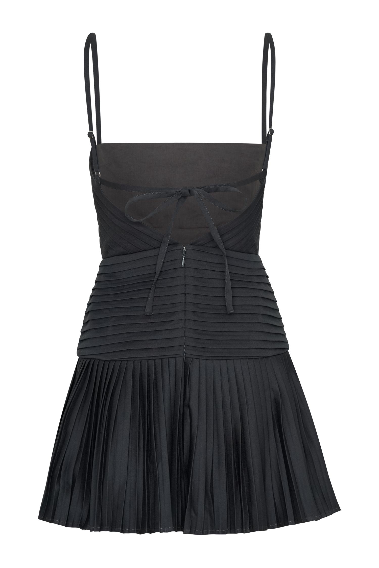 Rylee Multi Pleat Mini Dress - Charcoal Product Image