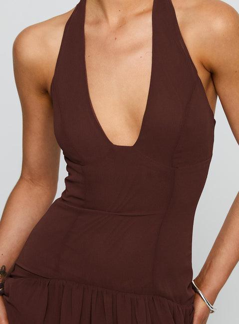 Chestnut Drop Waist Maxi Dress Brown Product Image