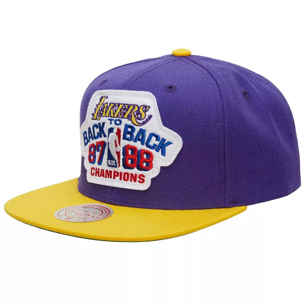 Men's Mitchell & Ness Purple/Gold Los Angeles Lakers Hardwood Classics 1987/88 Back-to-Back NBA Champions Snapback Hat Product Image