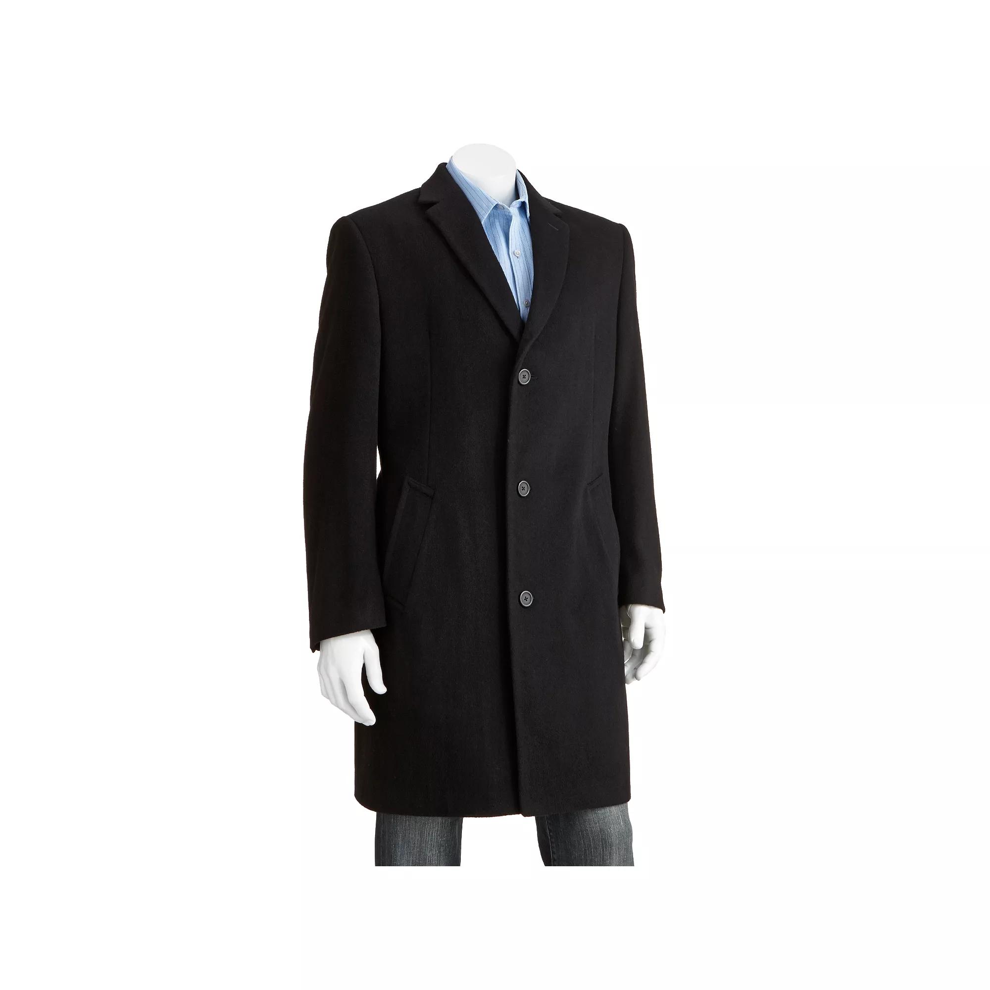 Men's Jean-Paul Germain Classic-Fit Jeffrey 38-inch Wool-Blend Topcoat, Size: 44 - Regular, Black Product Image