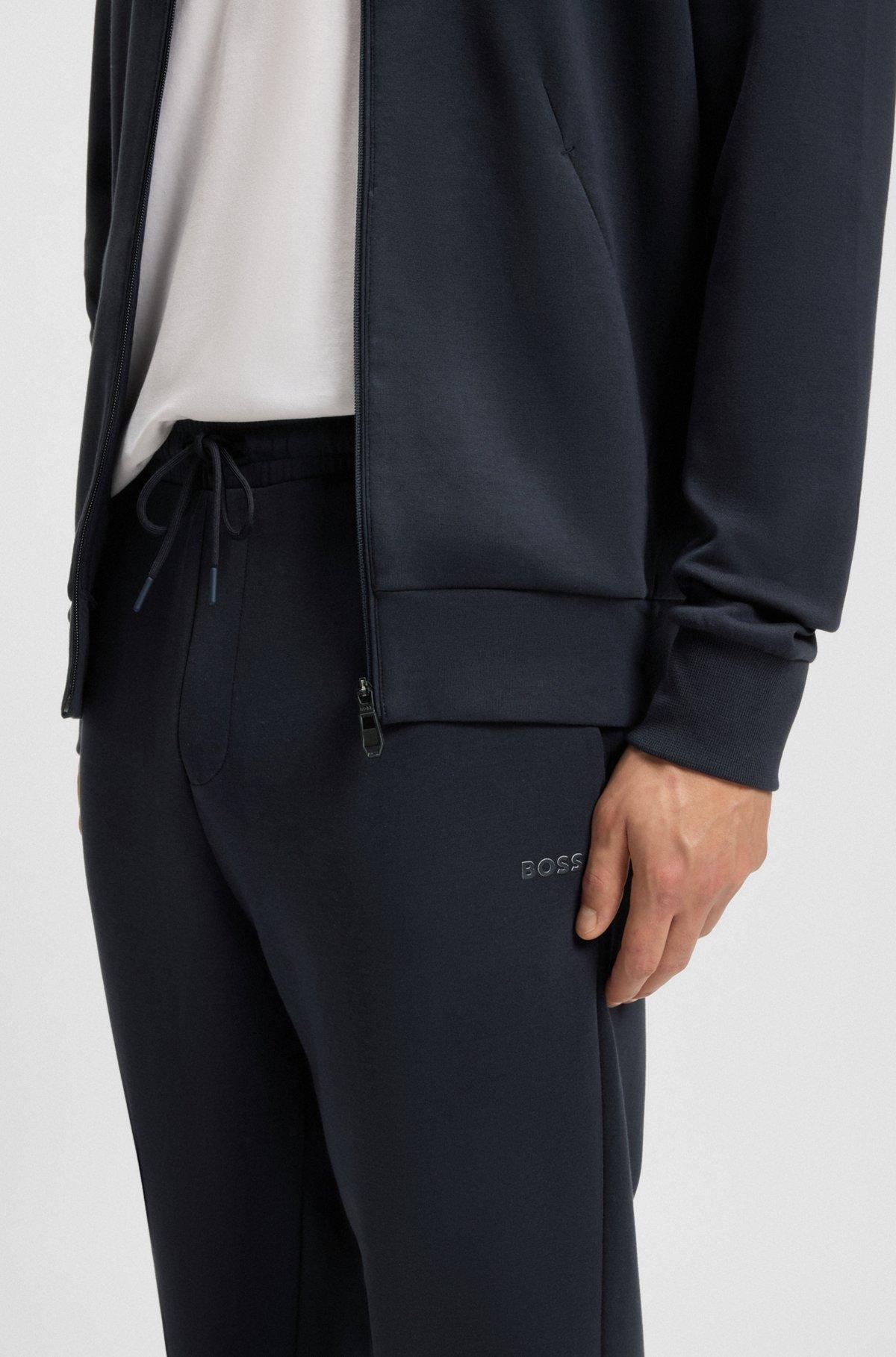 BOSS - Stretch-cotton tracksuit bottoms with logo print - Dark Blue Product Image