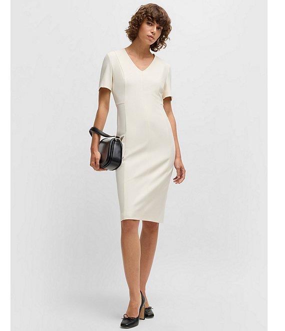 Hugo Boss Damaisa Woven V-Neck Short Sleeve Fitted Dress Product Image
