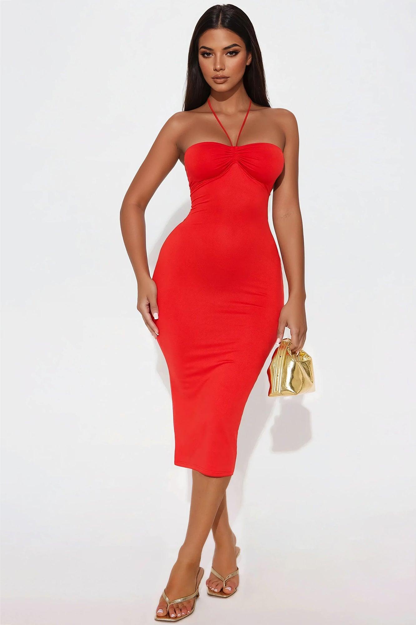 Jaycee Strapless Midi Dress - Red Product Image