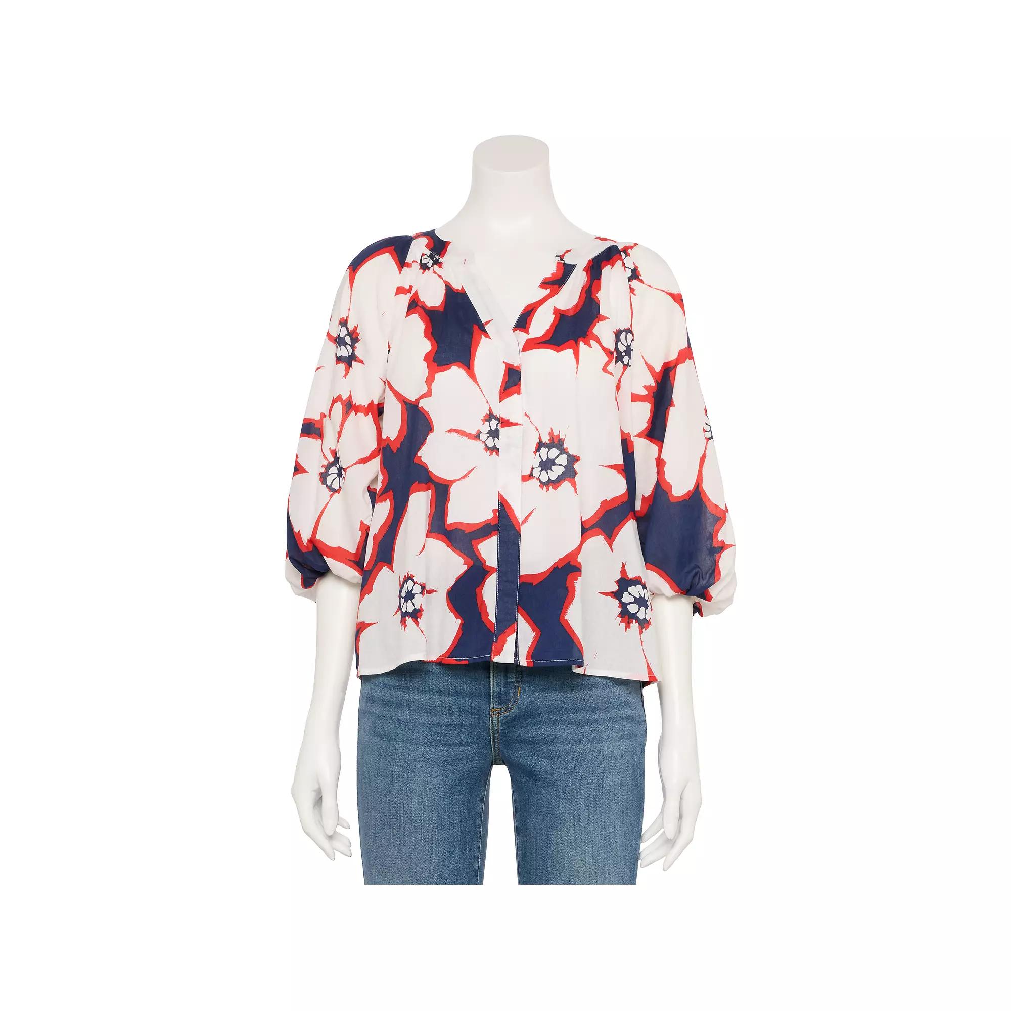 Women's Sonoma Goods For Life® Adaptive Shirred Balloon Sleeve Top, Size: Medium, Blue Brush Floral Product Image