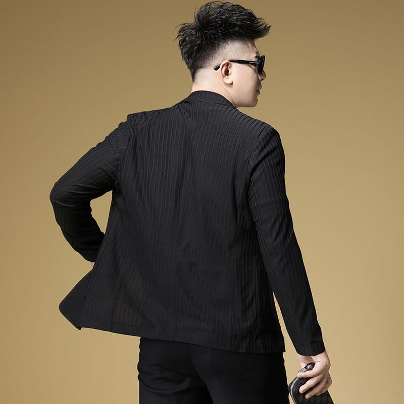 Striped Button-Up Slim Fit Blazer Product Image