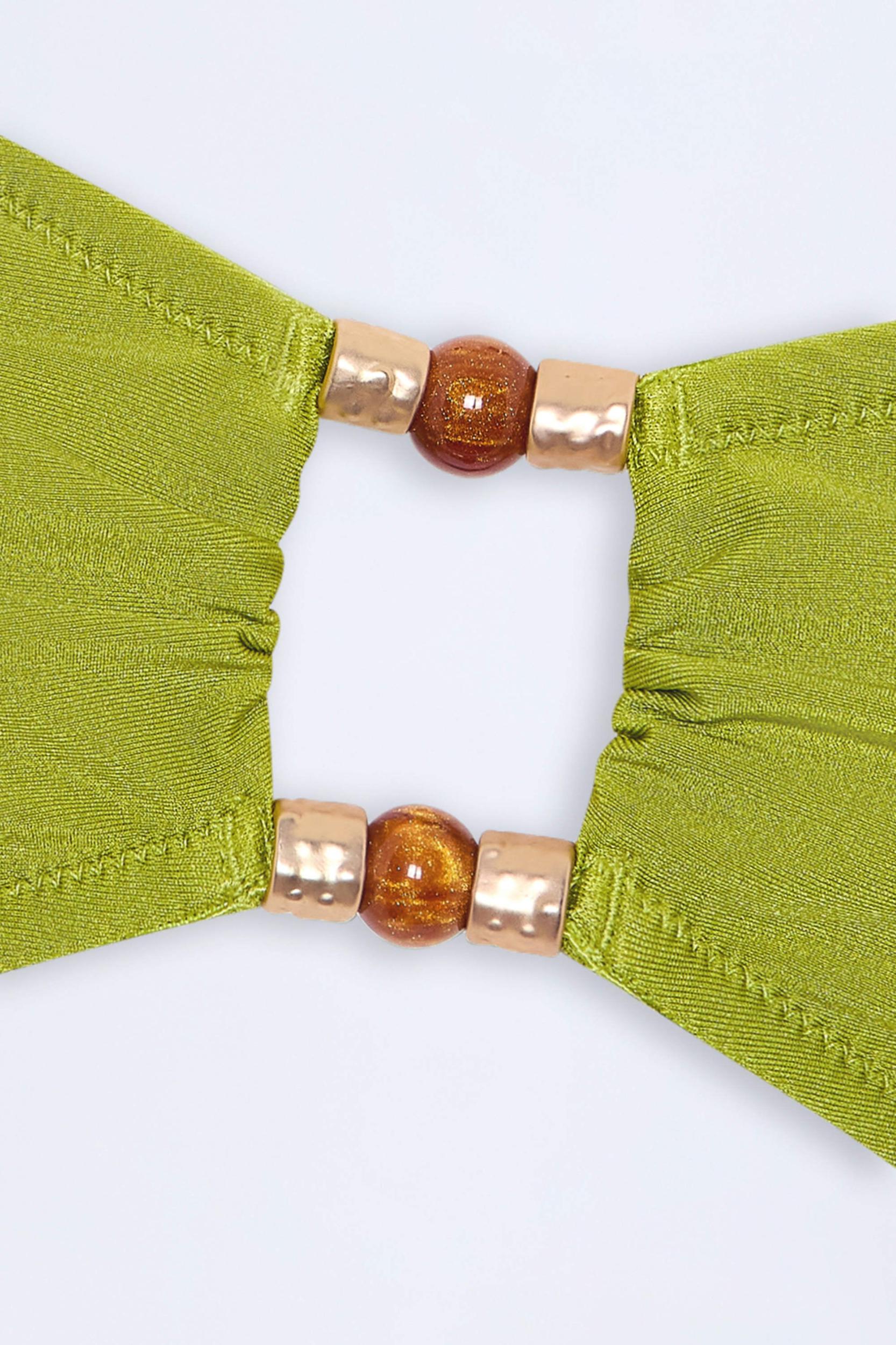 Bead-Embellished Bandeau Bikini Top in Olive Green Product Image
