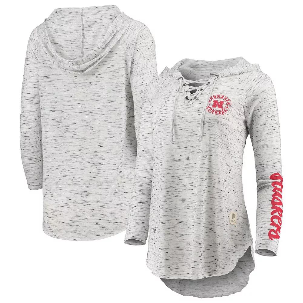 Womens Pressbox Gray Nebraska Huskers Space Dye Lace-Up V-Neck Long Sleeve T-Shirt Product Image
