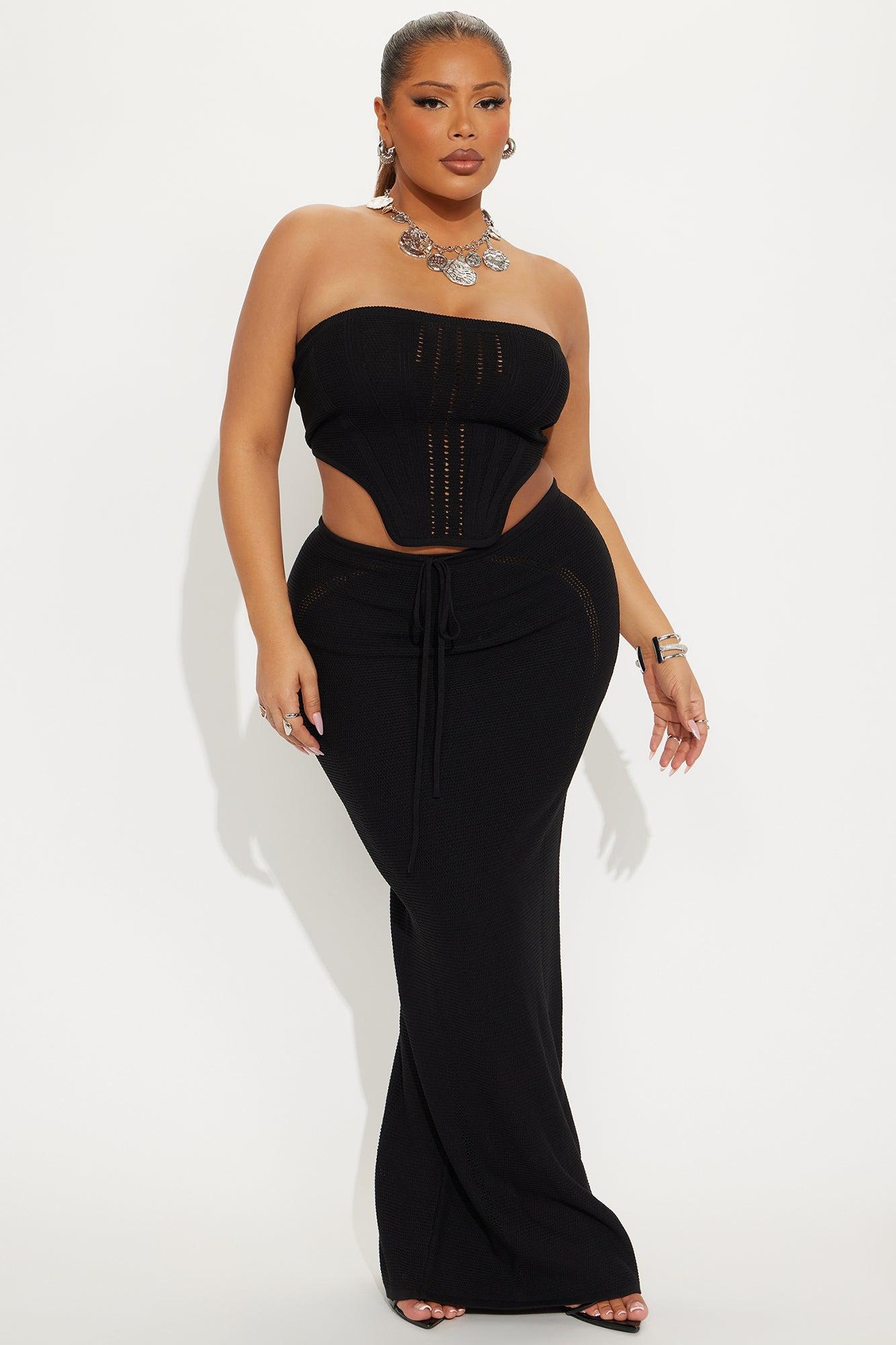 Lyla Crochet Maxi Skirt Set - Black Female Product Image