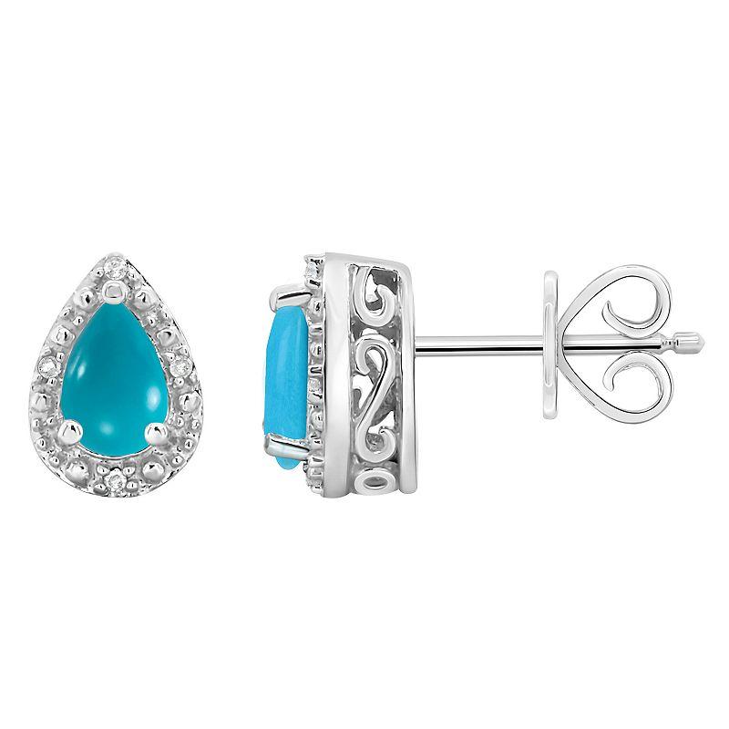 Celebration Gems Sterling Silver Pear Shaped Stabilized Turquoise & Diamond Accent Stud Earrings, Women's Product Image