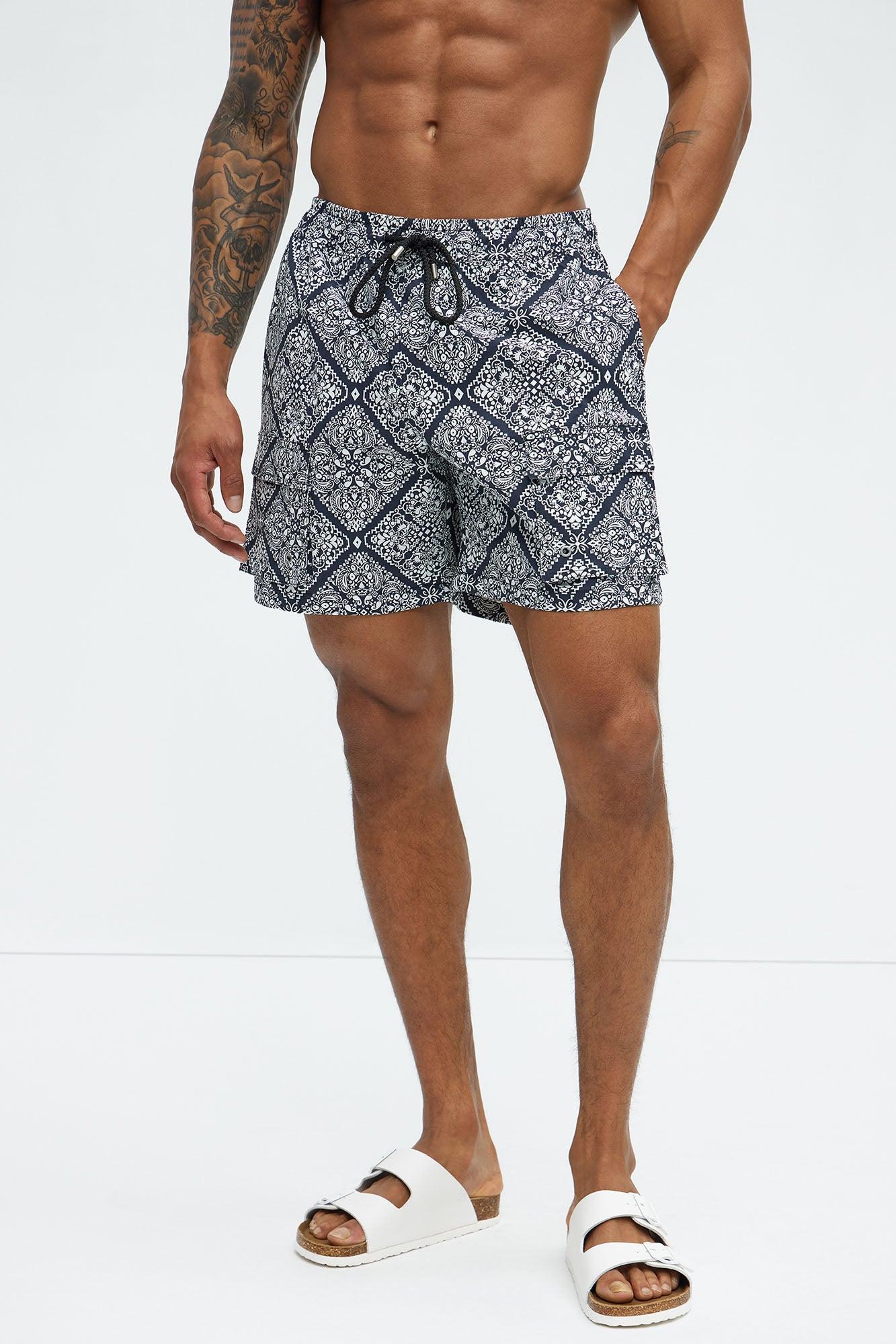 Medallion Cargo Swim Classic Trunk - Black/White Product Image