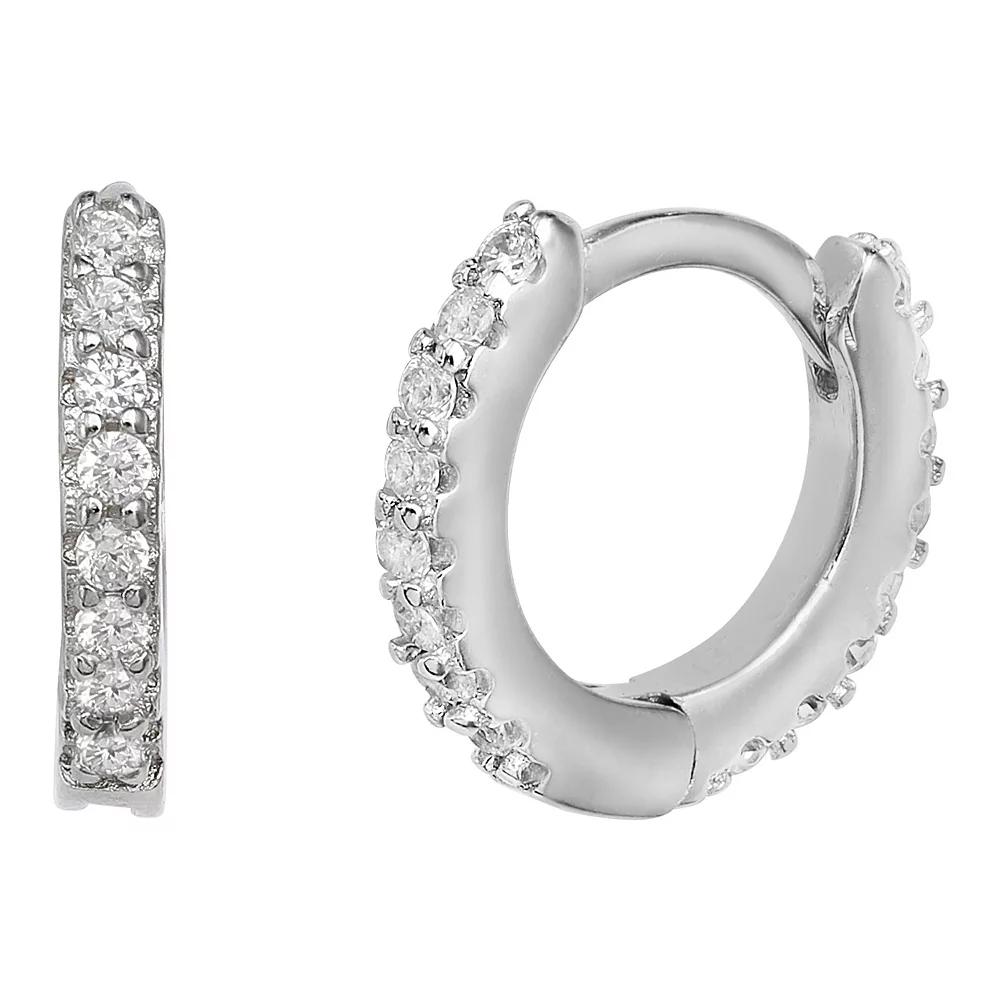 PRIMROSE Sterling Silver Cubic Zirconia Huggie Hoop Earrings, Women's, Sterling White Product Image