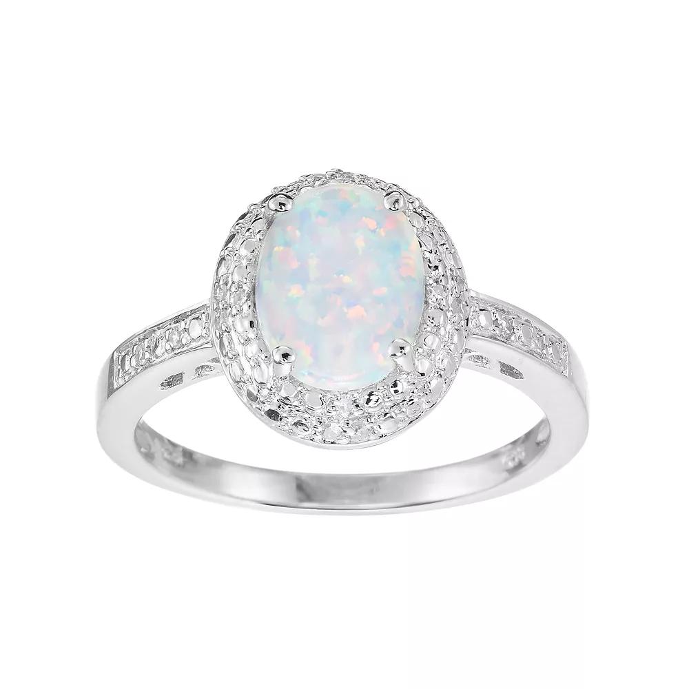 Sterling Silver Lab-Created Opal & Diamond Accent Halo Ring, Women's, Size: 7 Product Image