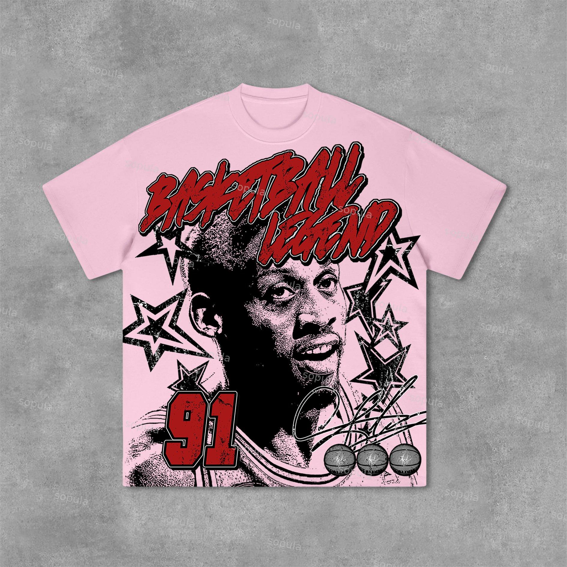 Vintage Basketball Legend Graphic Print Cotton T-Shirt Product Image