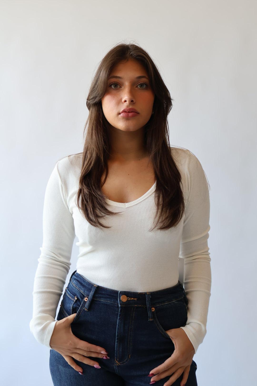 Dear John Denim Marlowe Ribbed V Neck Fitted Top Product Image