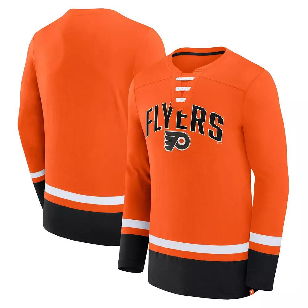 Men's Fanatics Branded Orange Philadelphia Flyers Back Pass Lace-Up Long Sleeve T-Shirt,  Product Image
