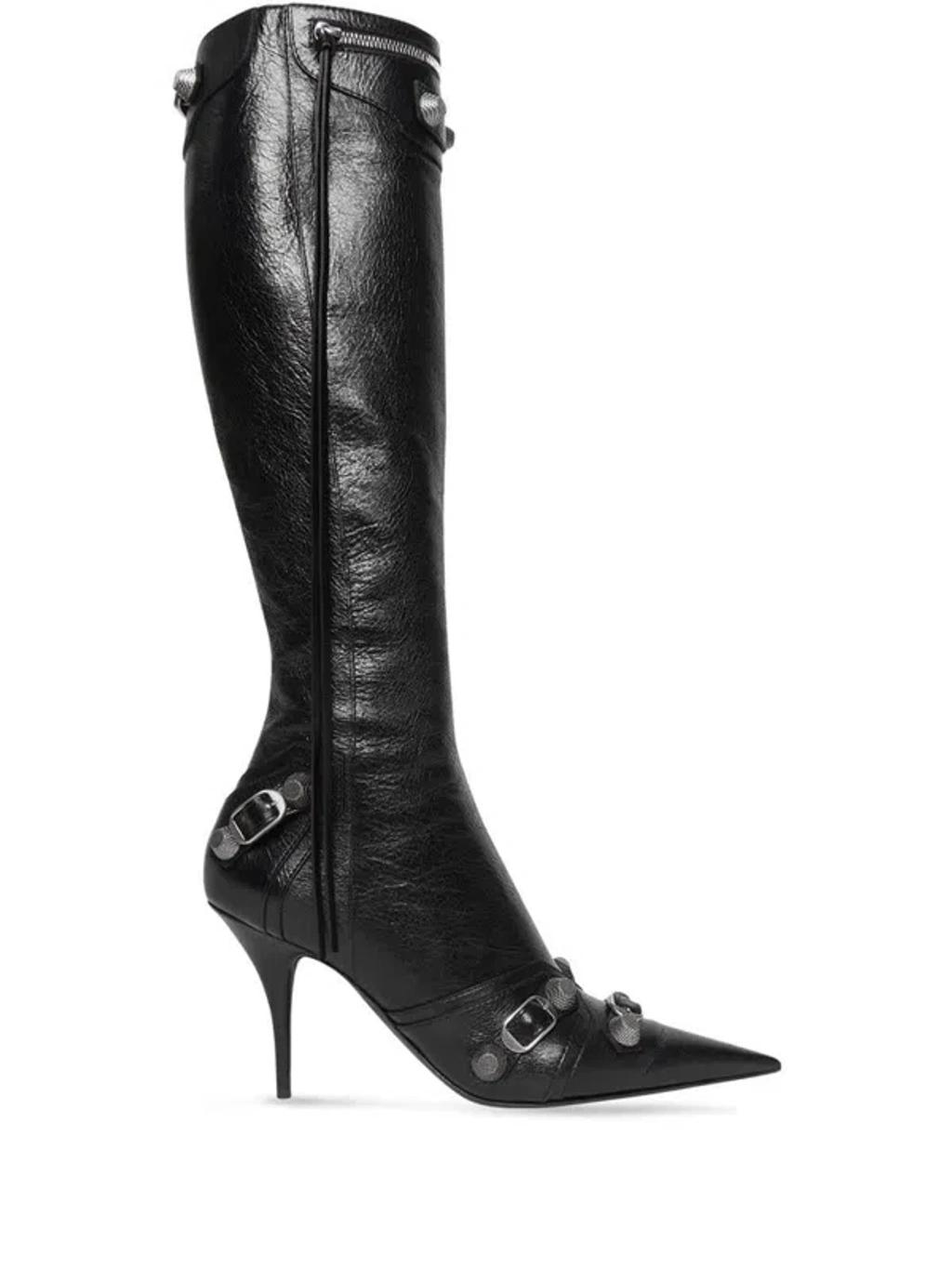 BALENCIAGA Brushed Leather Cagole Boots With Studs And Zips 10cm In Black Product Image