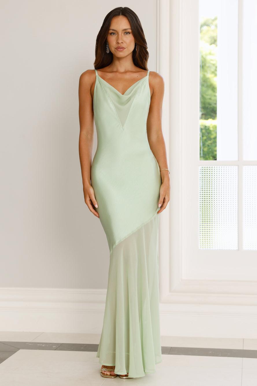 Elegant Simplicity Satin Maxi Dress Sage Product Image