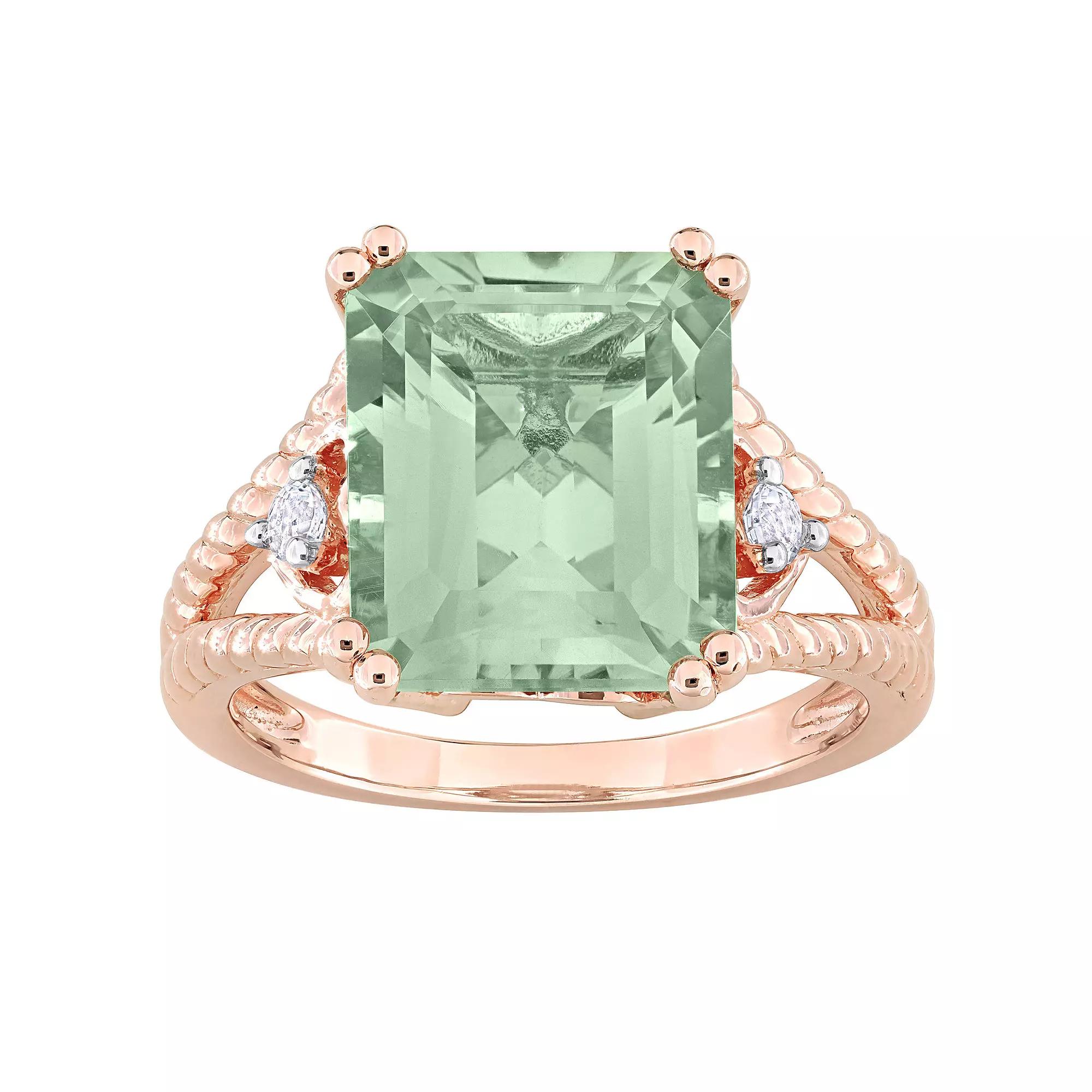 Stella Grace 18k Rose Gold Over Silver Green Quartz & White Topaz Cocktail Ring, Women's,  Product Image