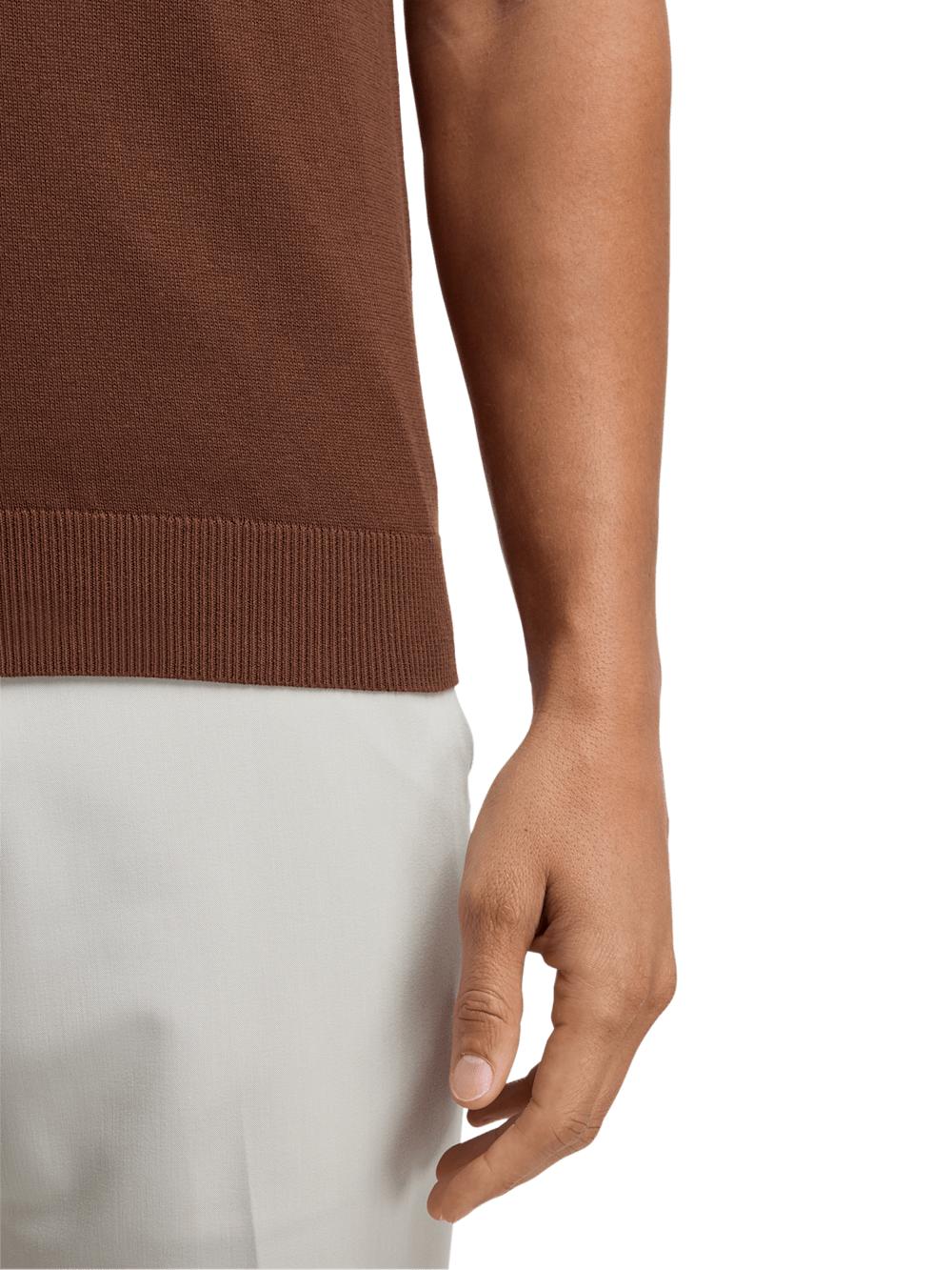 Cotton Full Zip Polo - Brown Product Image