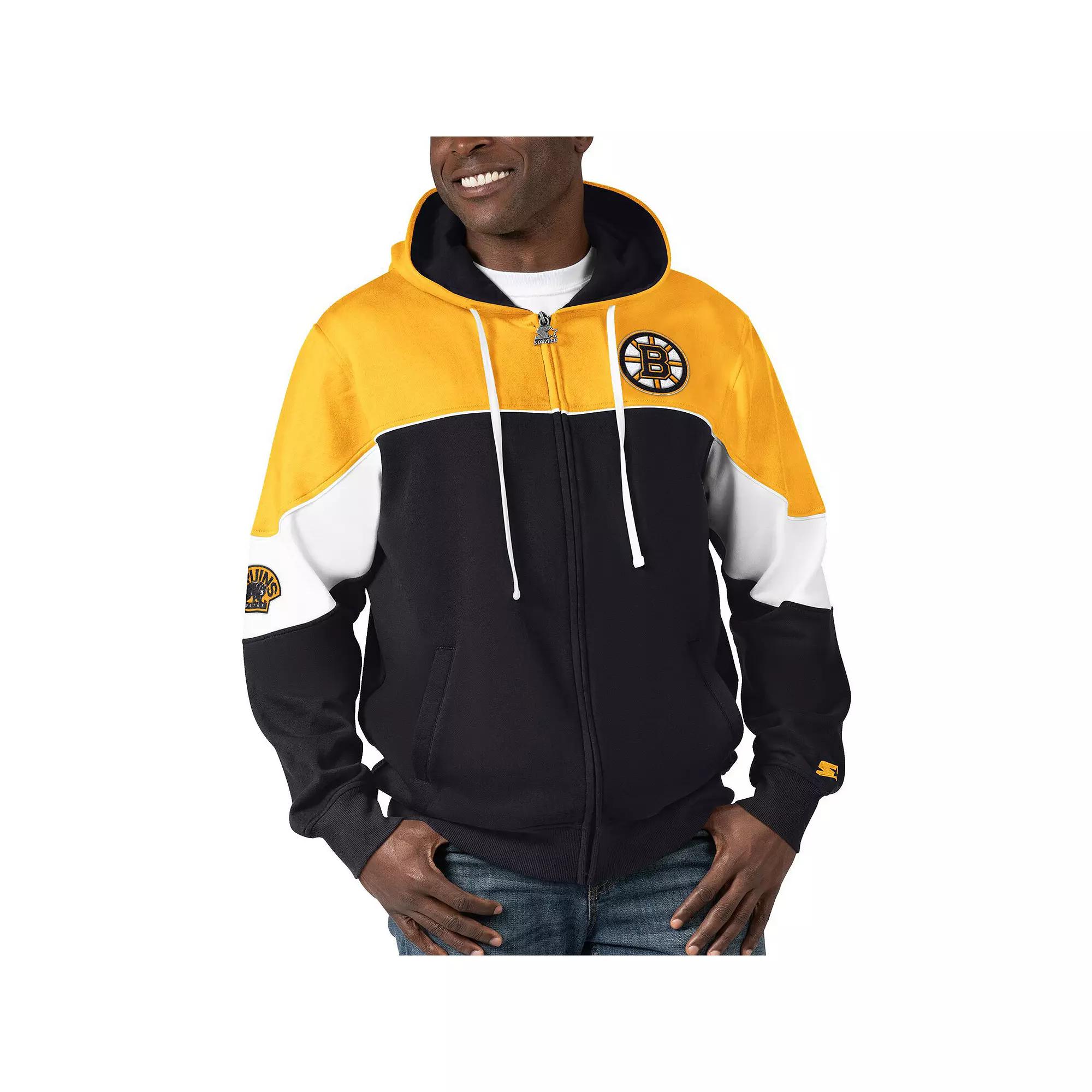 Men's Starter  Black/Gold Boston Bruins Power Forward Full-Zip Hoodie, Size: Small Product Image