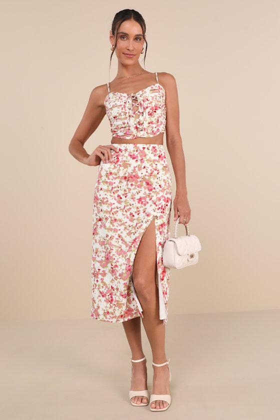 Mastered Elegance Ivory Multi Abstract Print Lace-Up Cami Top Product Image