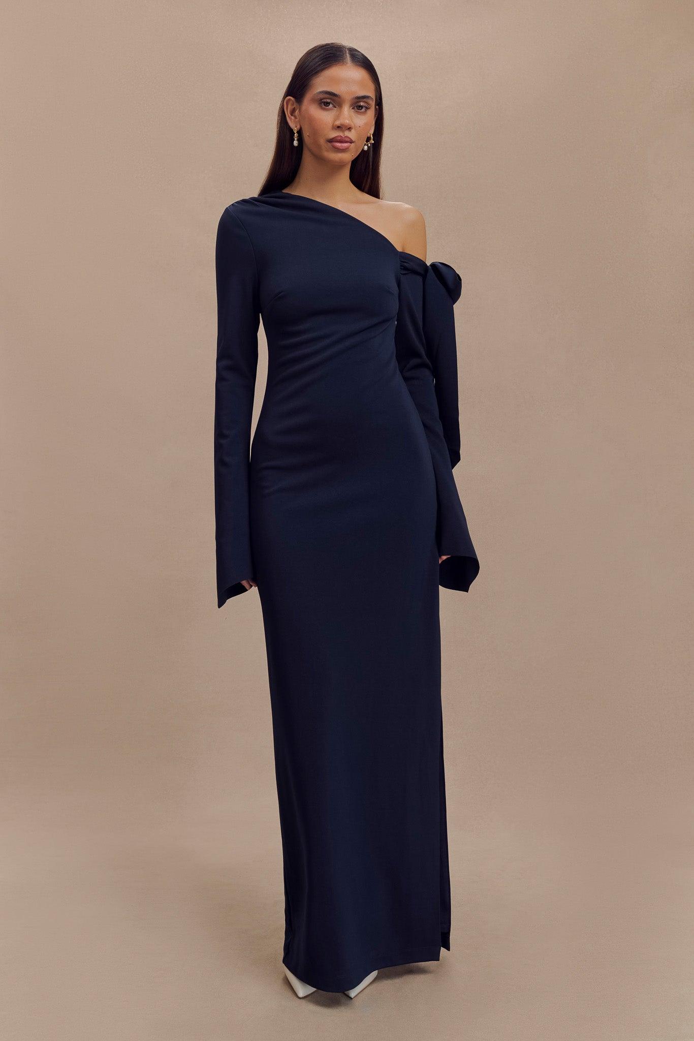 Nicola One Shoulder Crepe Maxi Dress - Dark Navy Product Image