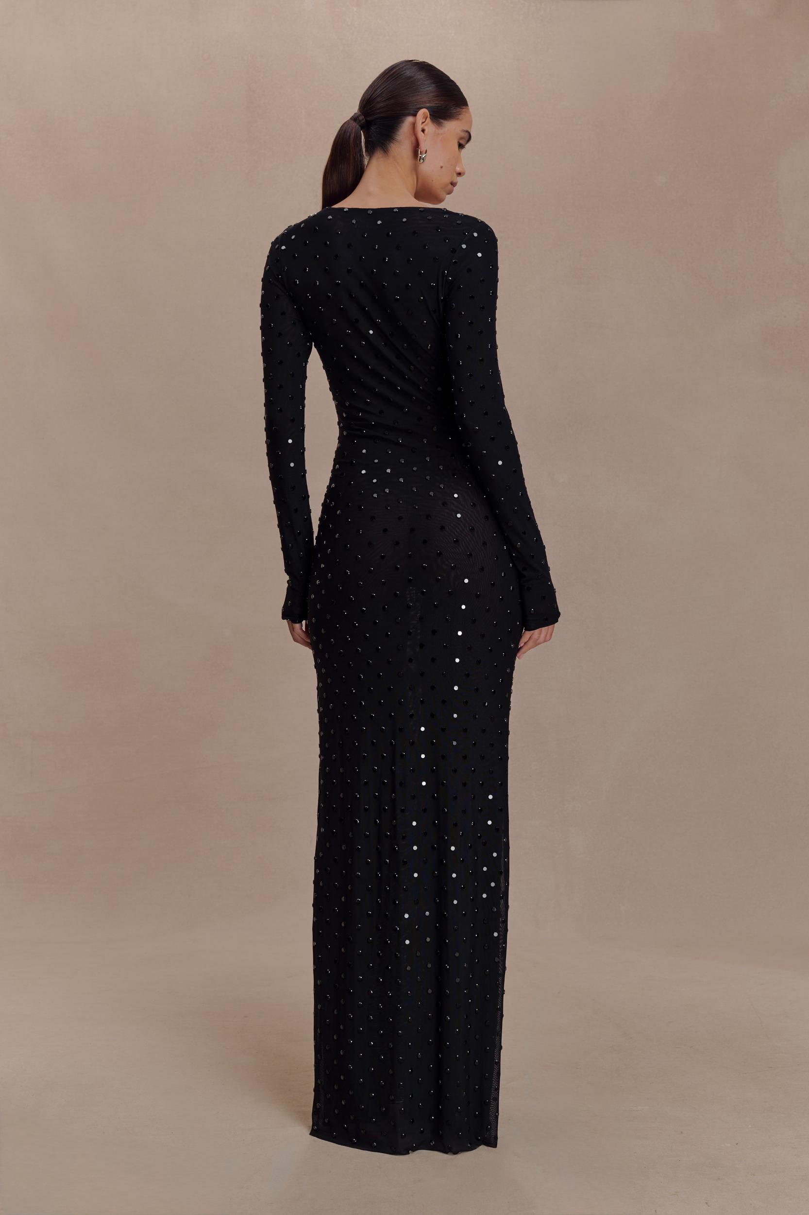 Acadia Diamante Long Sleeve Maxi Dress - Black Product Image