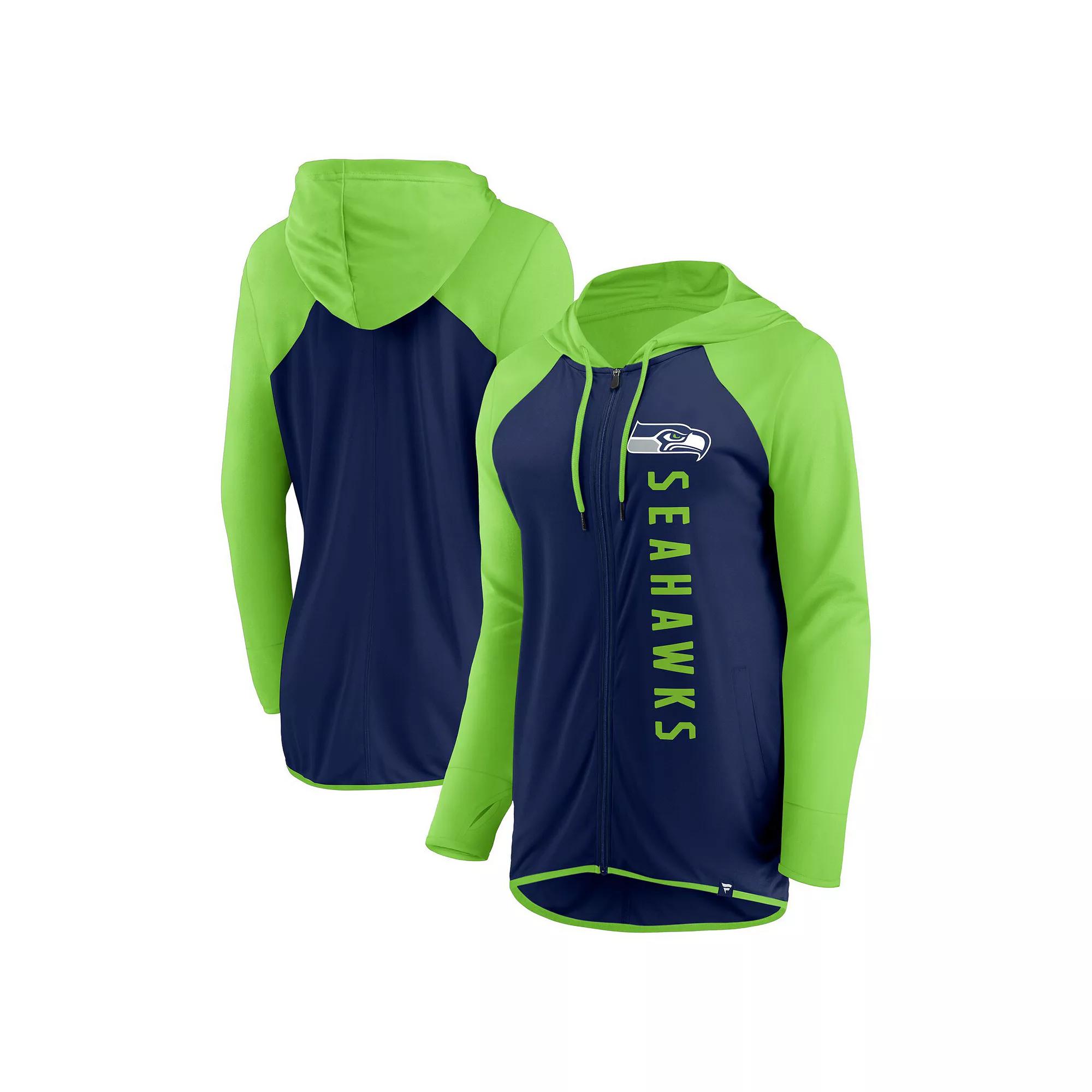 Women's Fanatics Branded College Navy/Neon Green Seattle Seahawks Forever Fan Full-Zip Hoodie, Size: XS, Blue Product Image