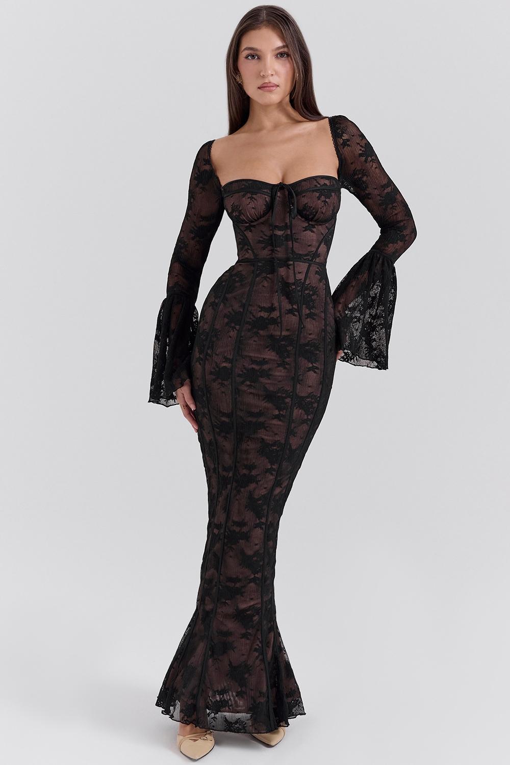 Delilah  black long sleeve lace maxi dress Product Image