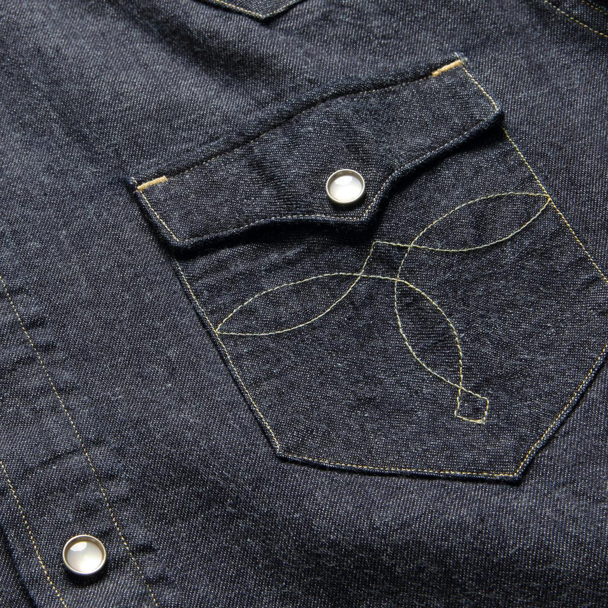 Slim Fit Denim Western Shirt - Rinse Product Image