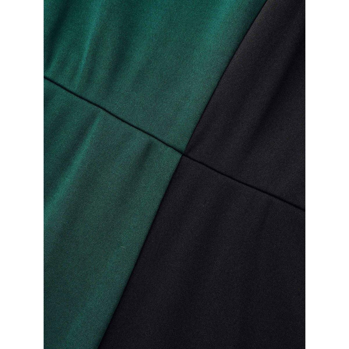 Plus Size Crew Neck Color Contrast Patchwork Dress DarkGreen Women At the Office Contrast Knit Dresses Bloomchic 28/5X Product Image