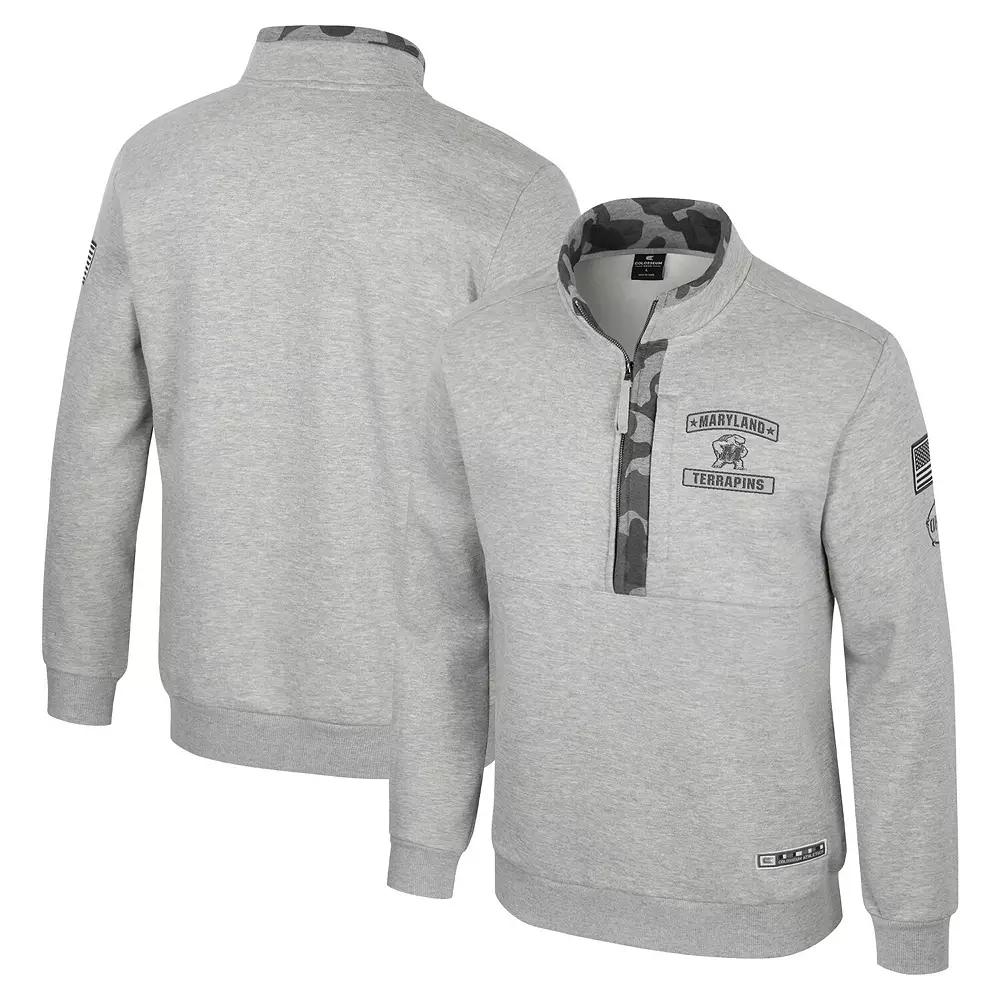 Men's Colosseum Heather Gray Maryland Terrapins OORAH OHT Military Appreciation Fleece Quarter-Zip Jacket,  Product Image