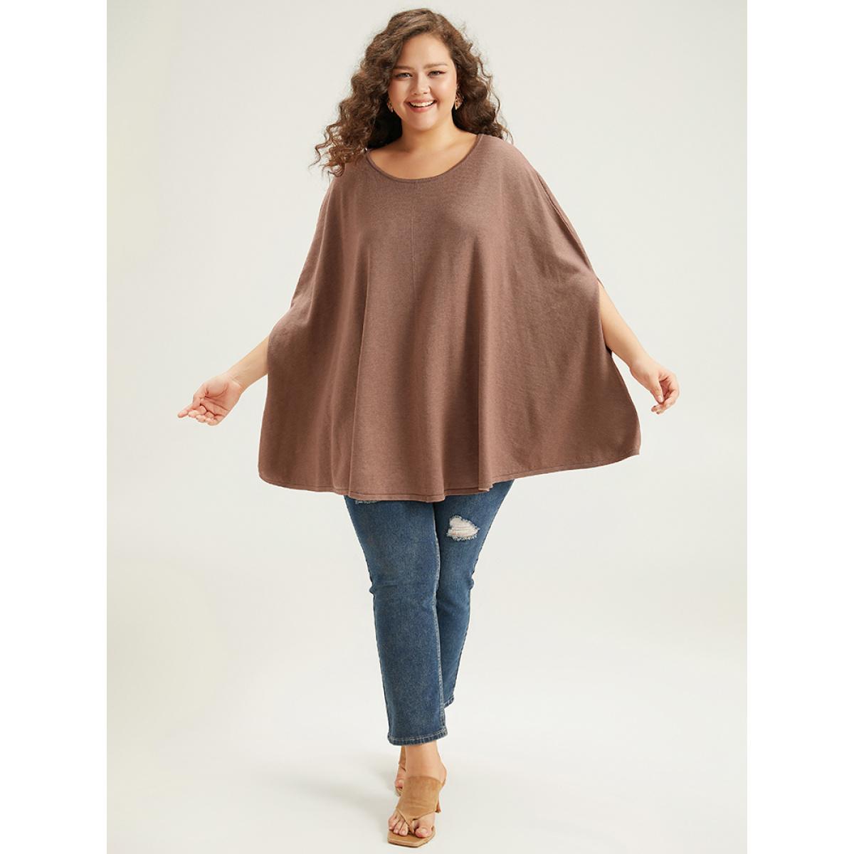 Plus Size Supersoft Essentials Plain Dolman Sleeve Pullover Tan Women Casual Loose Sleeveless Round Neck Dailywear Pullovers BloomChic 30/6X Product Image