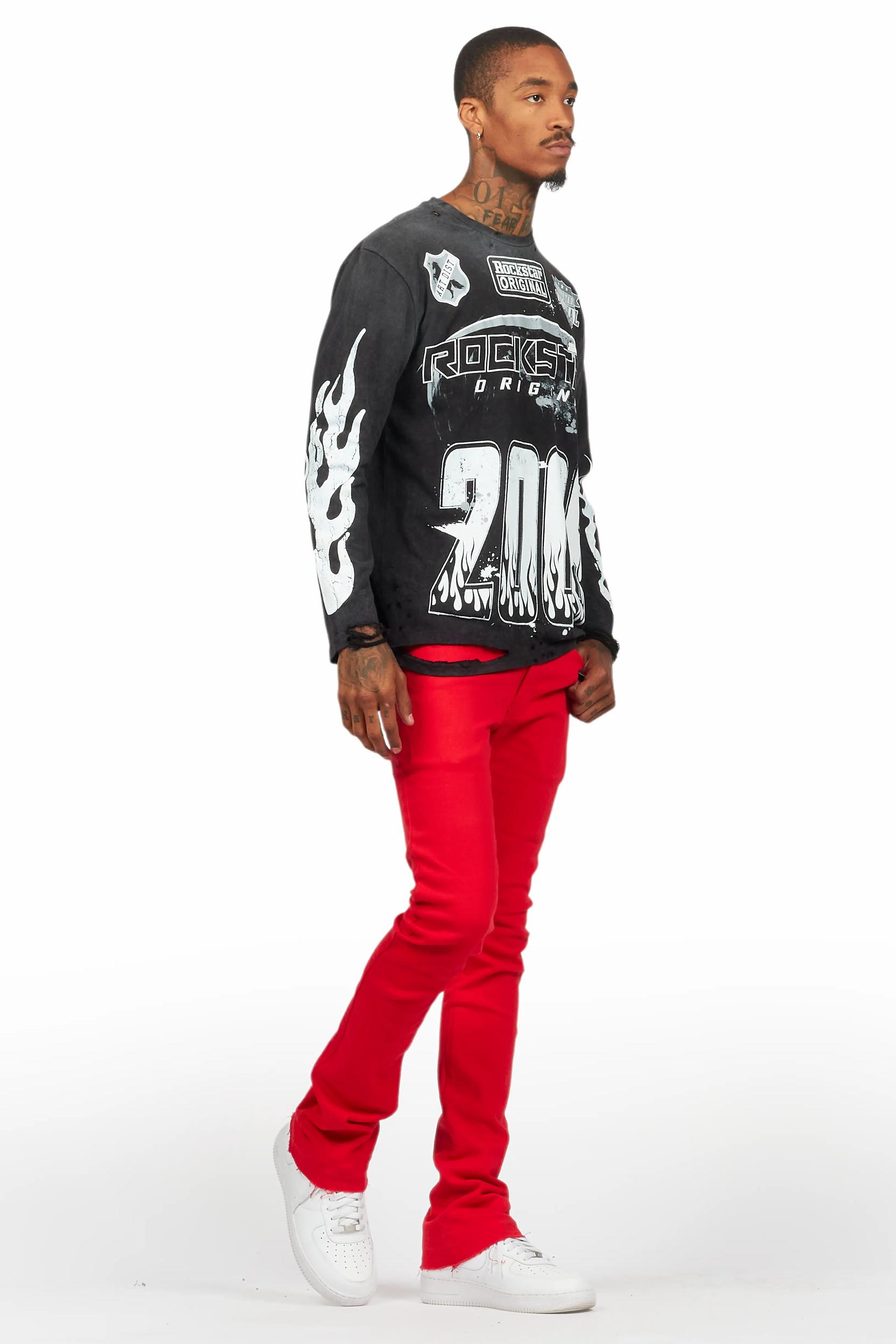 Dag Red Stacked Flare Jean Male Product Image