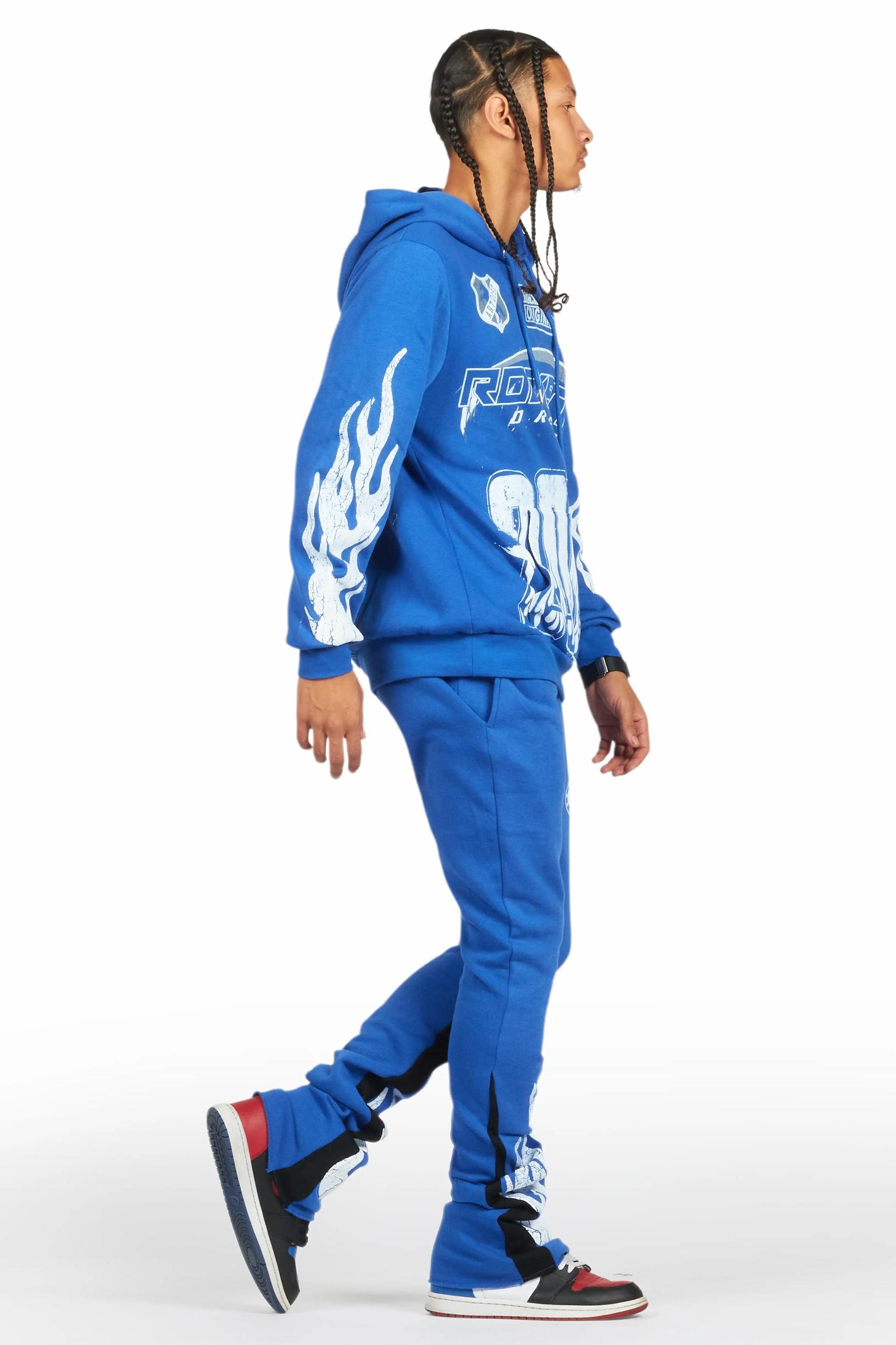 Amos Royal Blue Stacked Flare Hoodie Track Set Male Product Image