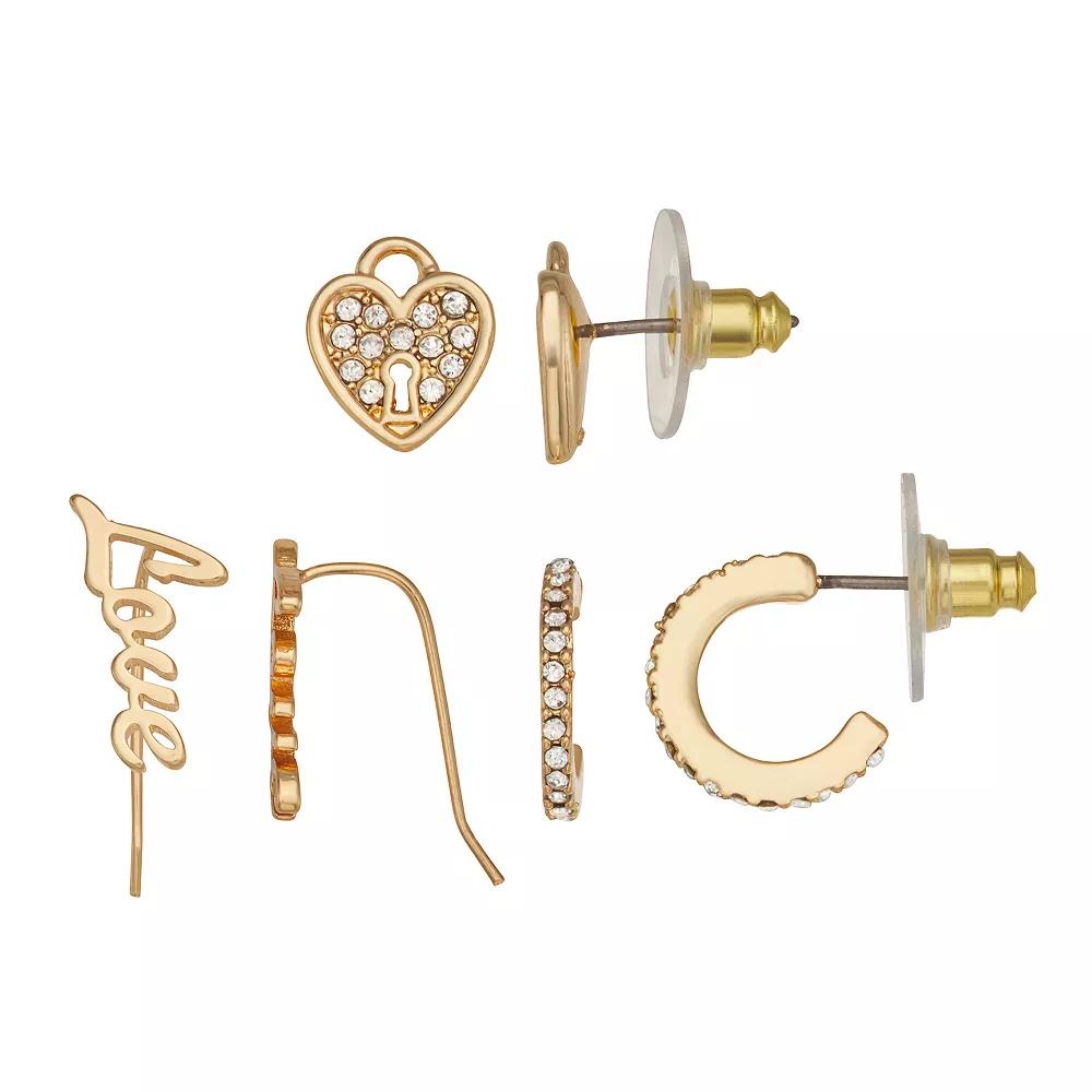 Nine West Gold Tone Crystal Charm Earrings Set, Women's Product Image