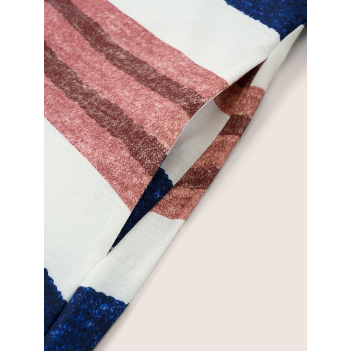 Plus Size Contrast Striped Button Detail Pocket Dress Multicolor Women Casual Non V-neck Short sleeve Curvy Midi Dress BloomChic 10/M Product Image