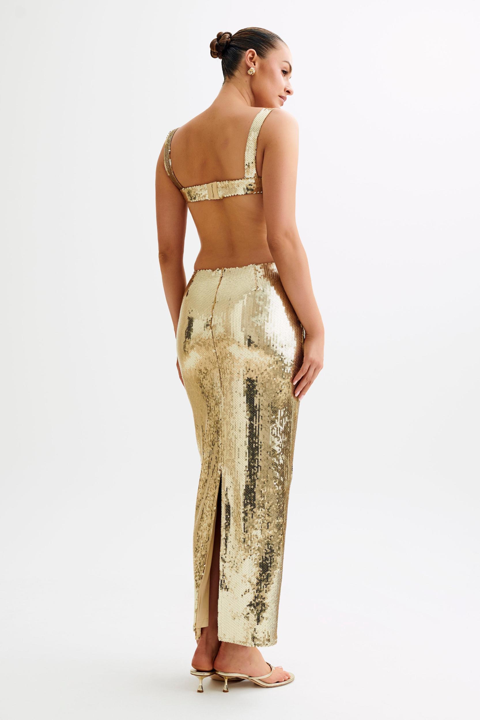 Adoria Sequin Cut Out Maxi Dress - Gold Product Image