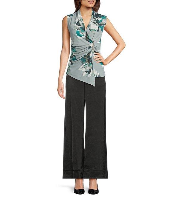Donna Karan Floral Sleeveless Novelty Bar Faux Wrap Top Product Image