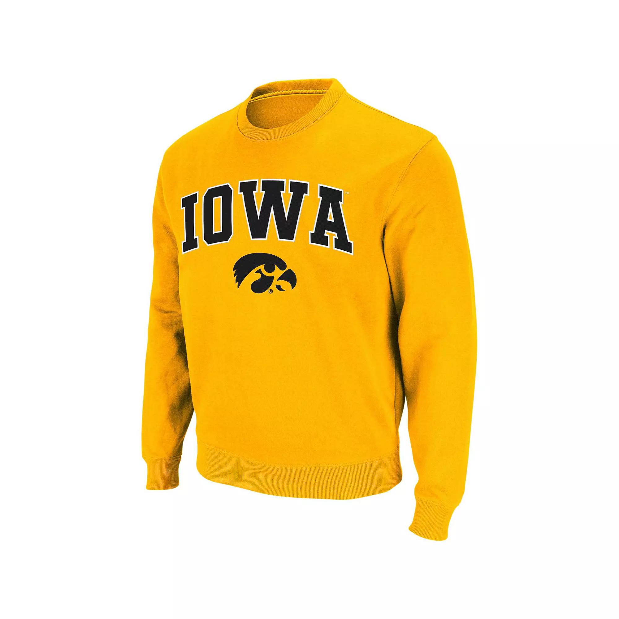 Men's Colosseum Gold Iowa Hawkeyes Arch & Logo Crew Neck Sweatshirt,  Product Image